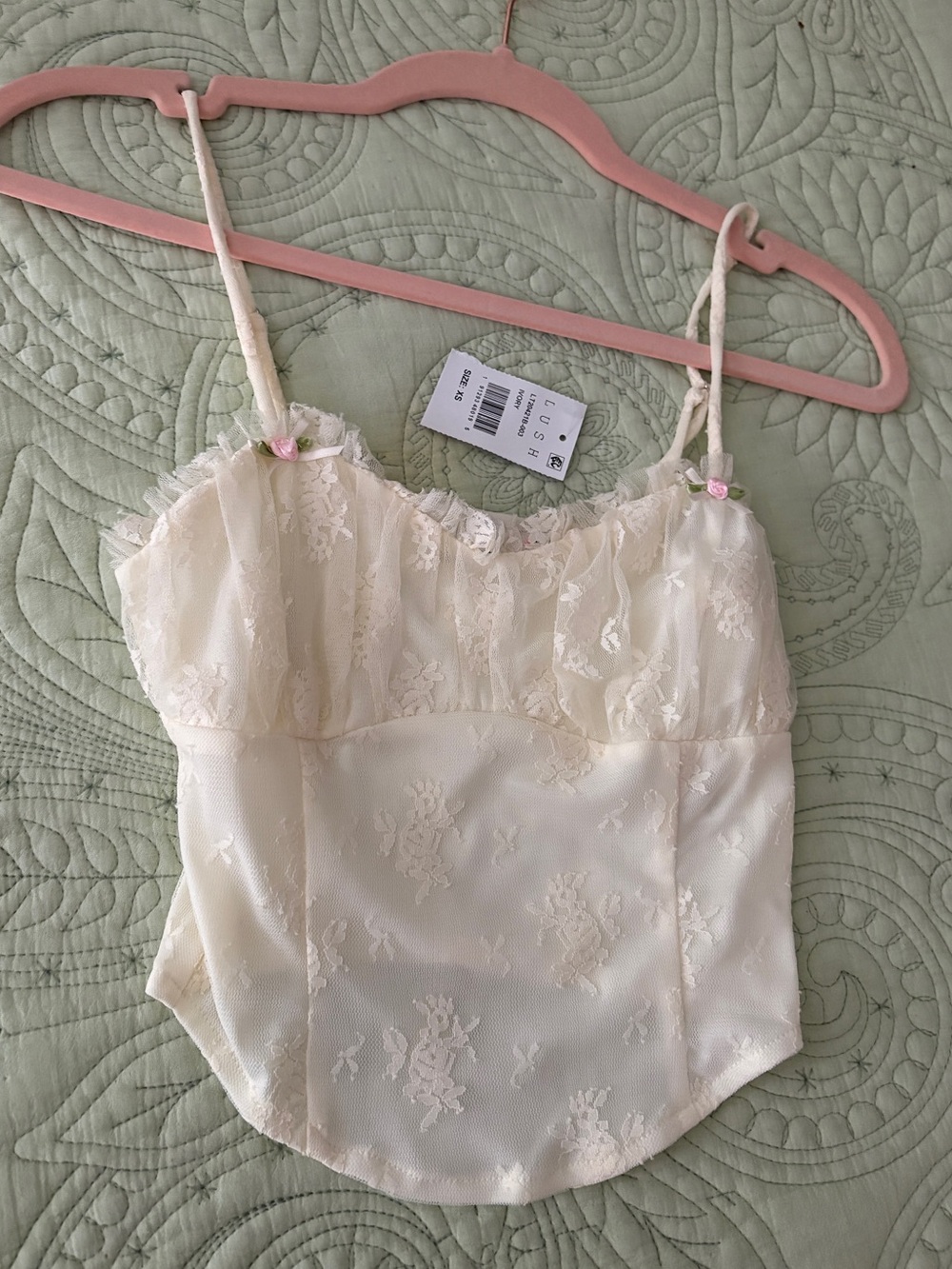 Lush Cream Lace Camisole Corset Top With Rosebuds